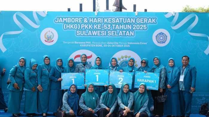 Hj Haslinda Bawa PKK Sidrap Raih 4 Juara Jambore PKK Sulsel 2025 di Bone